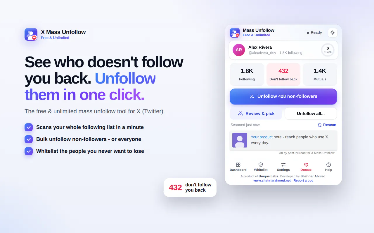 X (Twitter) Mass Unfollow Tool gallery image