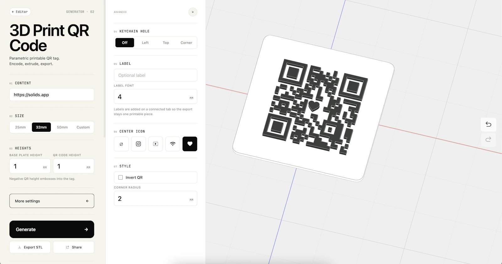 QR Code Generator for 3D Printing screenshot 1