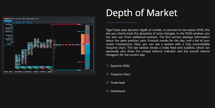 Tiger Trade Soft Trading software.Ordeflow,footprint,volume analytics,charts,trading, SL+TP. Multiexchange gallery image