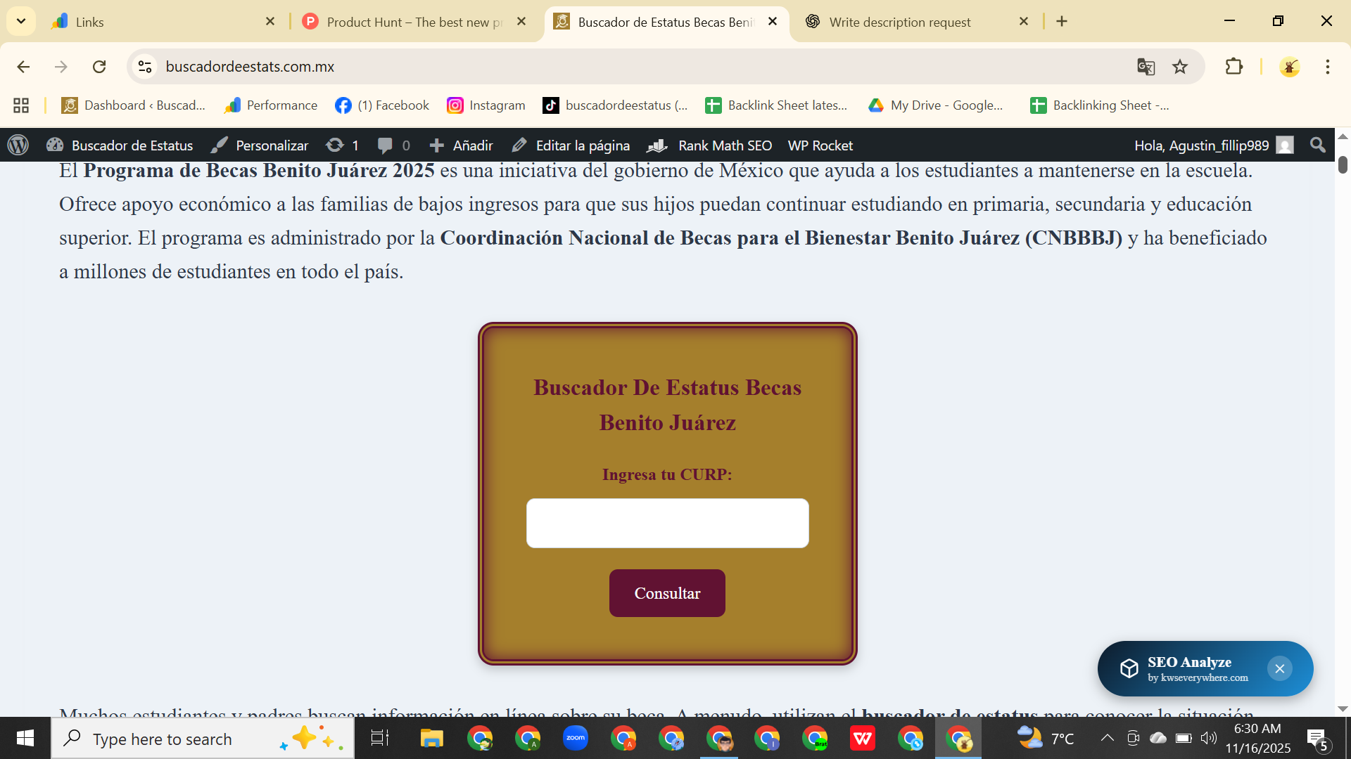 Buscador de Estatus - Main screenshot showing features and interface