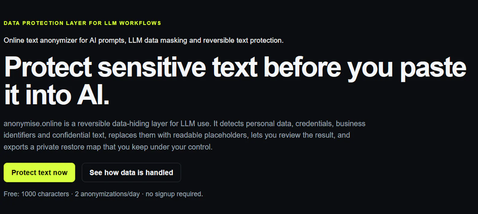 anonymise.online screenshot 1
