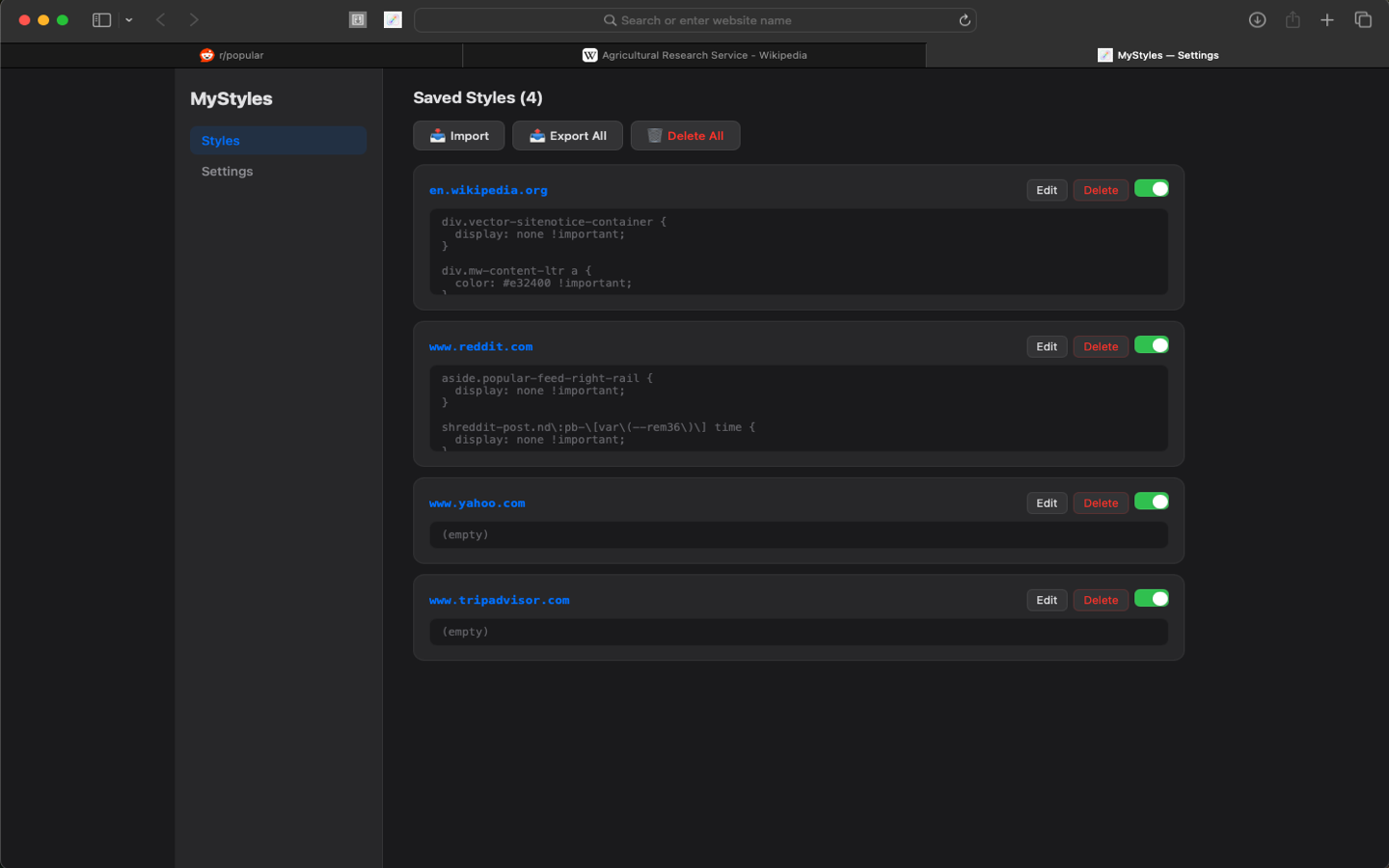 My Styles — Custom CSS Safari Extension gallery image