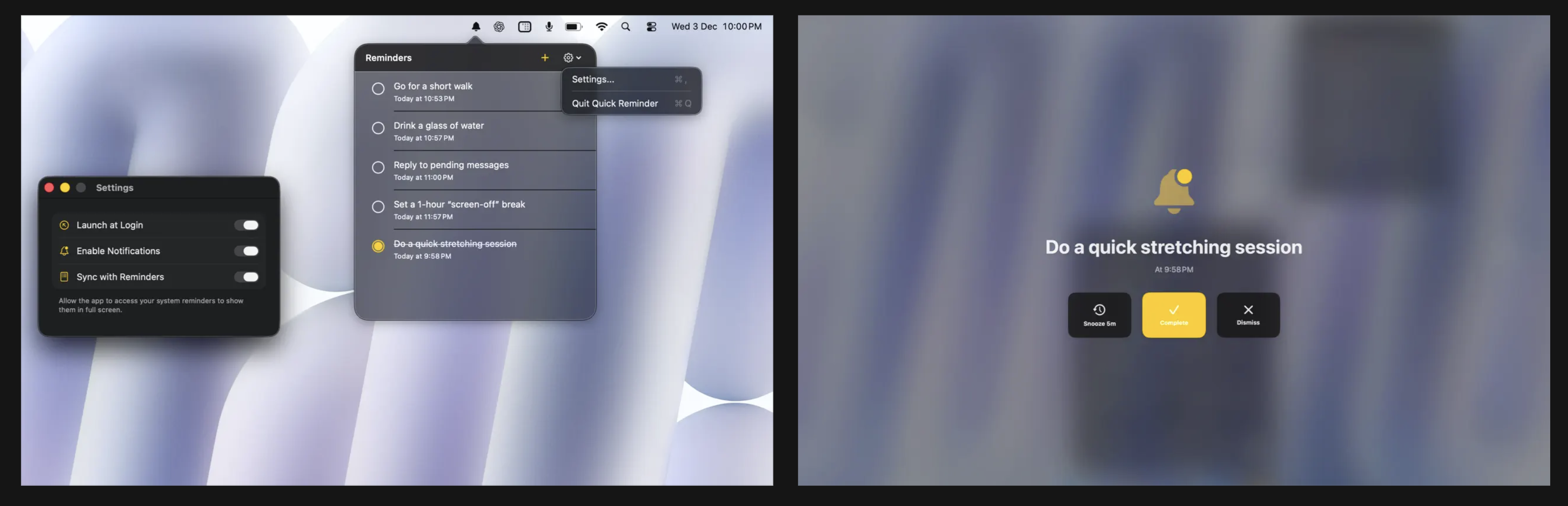 Quick Reminder: ADHD-Friendly - Main product screenshot demonstrating key features and user interface