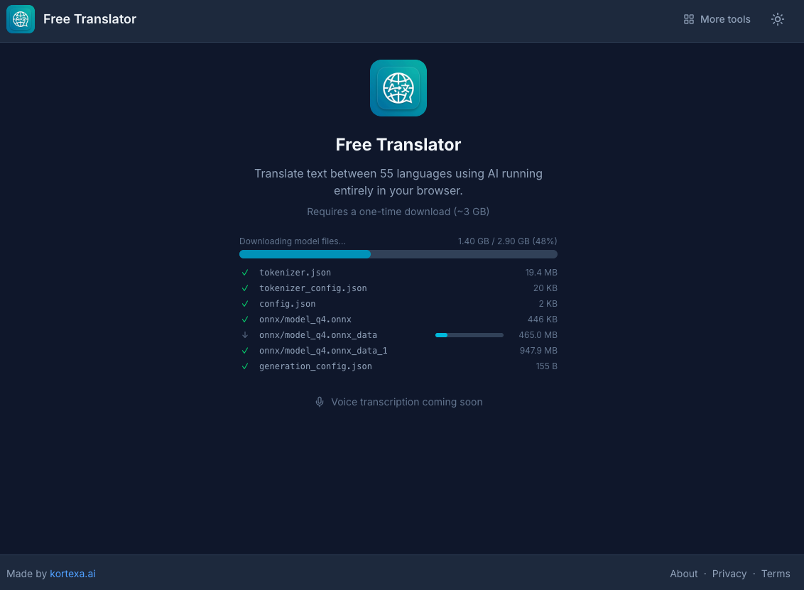 Free Translator by kortexa.ai - Screenshot 2 showing product features and functionality