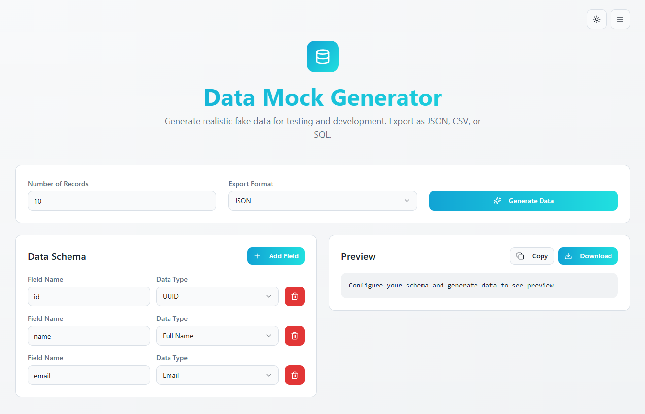Data Mock Generator - Main screenshot showing features and interface