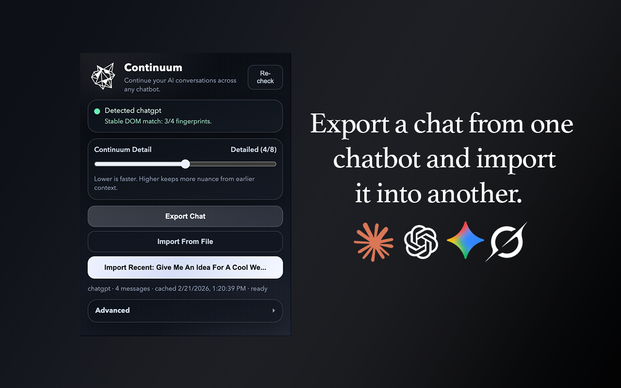 Continuum: Export and Import AI Chats gallery image