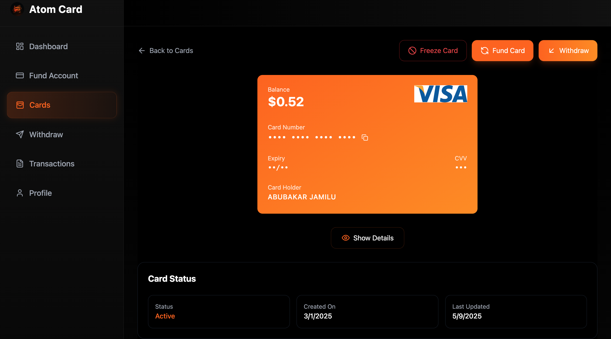 Media AtomCard - Thẻ ảo tức thì, trả tiền toàn cầu - Không có bộ phim KYC! 1