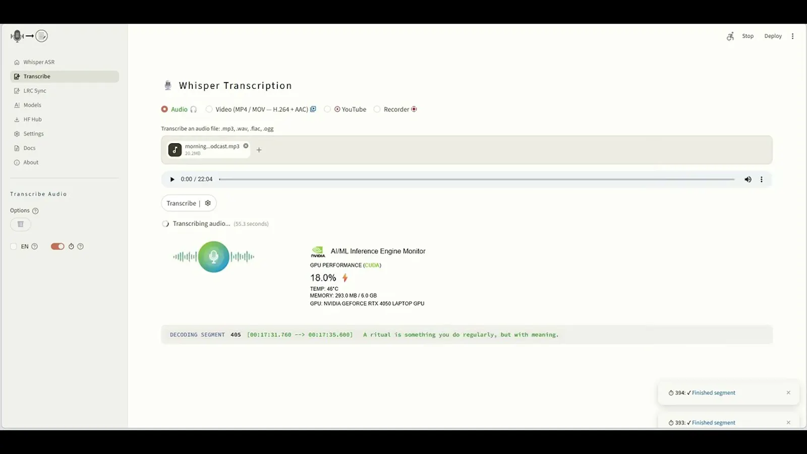 Whisper ASR screenshot 1 (video preview)
