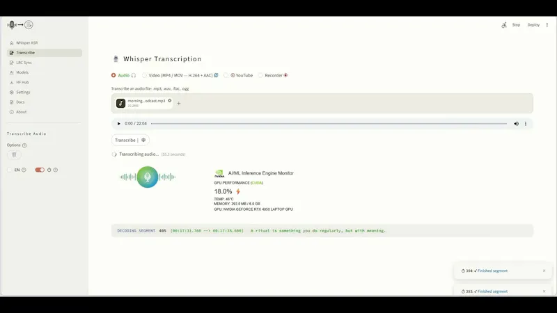 Whisper ASR screenshot 1 (video preview)