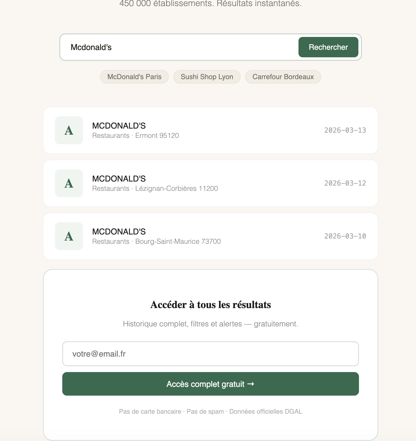 AlimScan — Hygiene ratings for France - Screenshot 3 showing product features and functionality