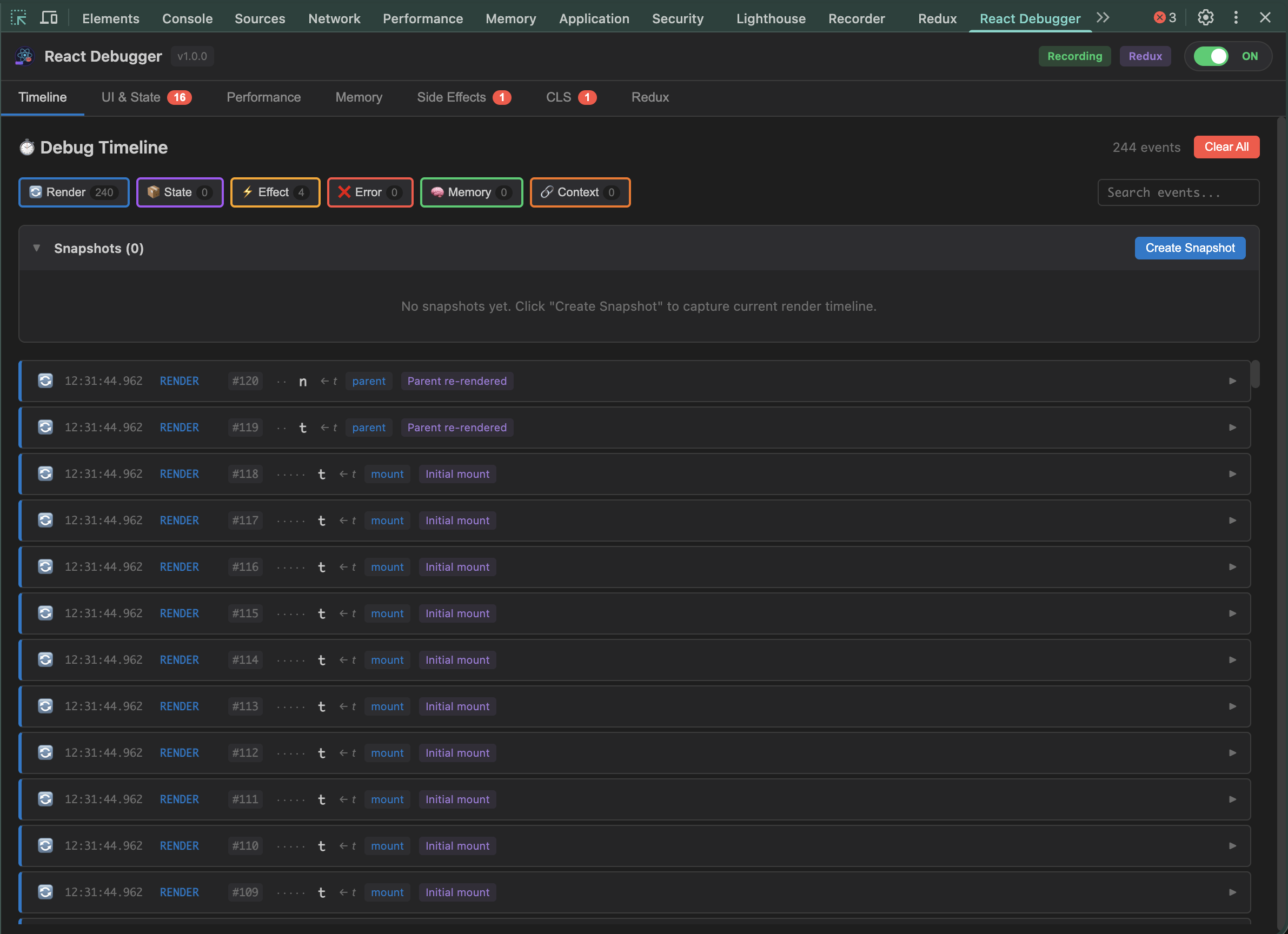 React Debugger - Main product screenshot demonstrating key features and user interface