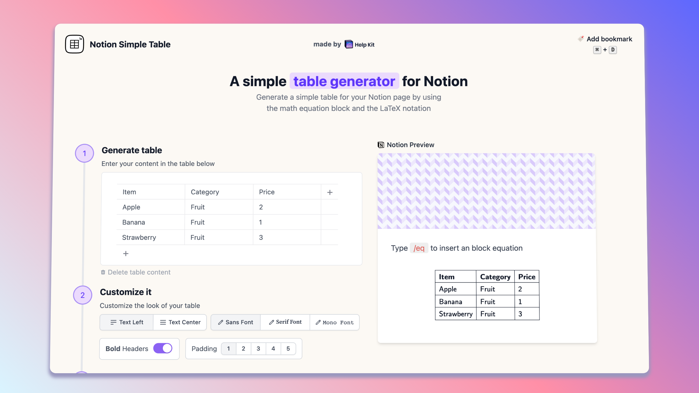 Notion Simple Table by HelpKit gallery image