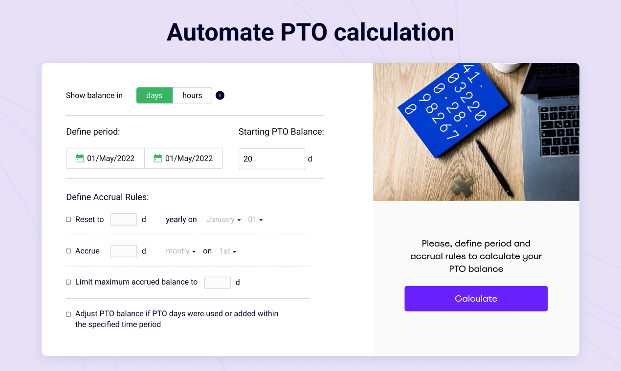 وسائط الآلة الآلية PTO Accrual Calculator 1