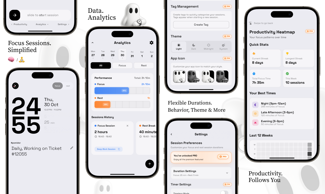 Pomidor: Focus & Rest Timer - Main screenshot showing features and interface