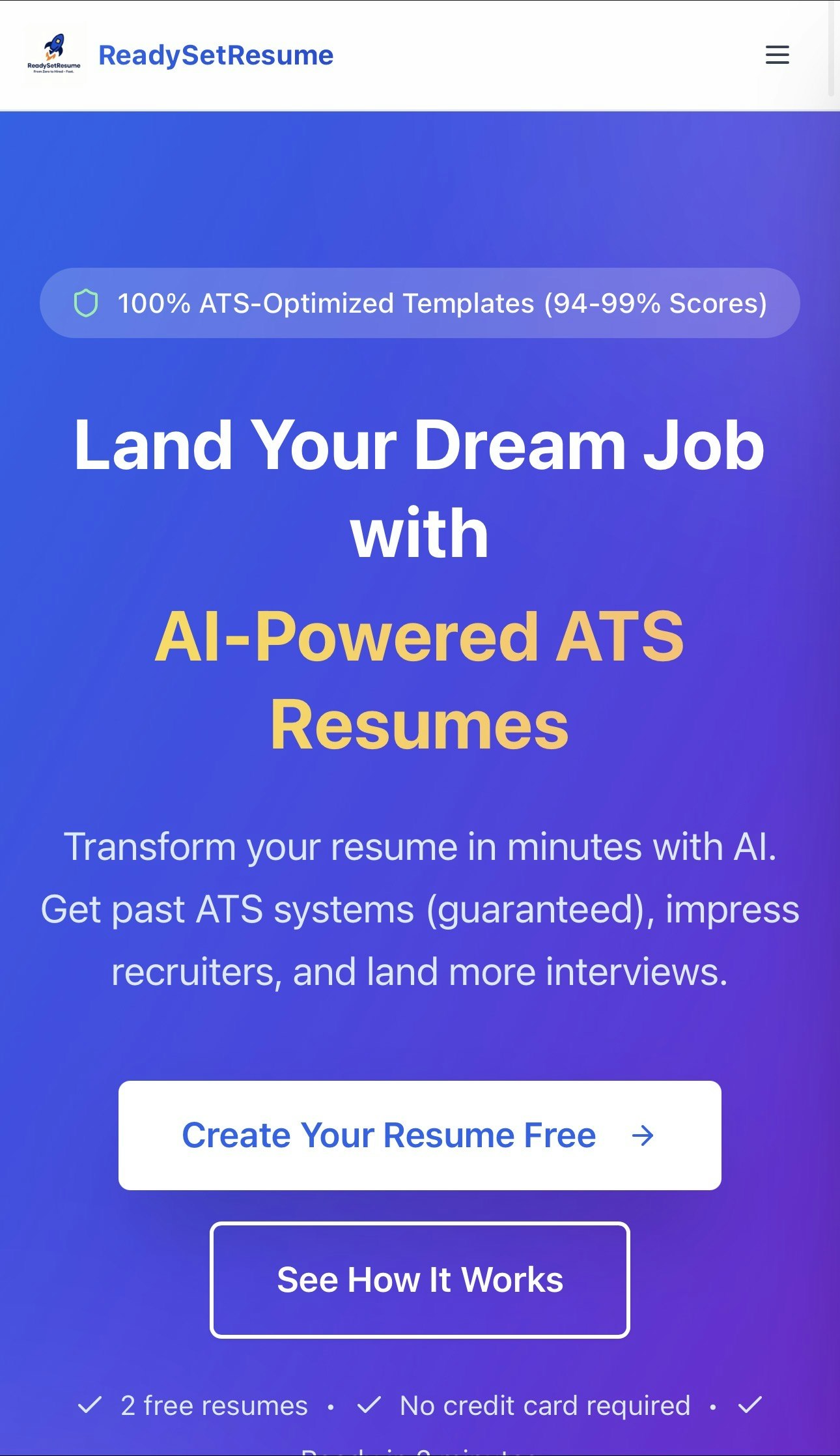 ReadySetResume - Main screenshot showing features and interface