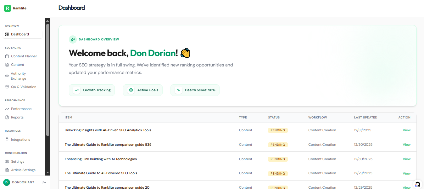 Ranklite - Screenshot 2 showing product features and functionality