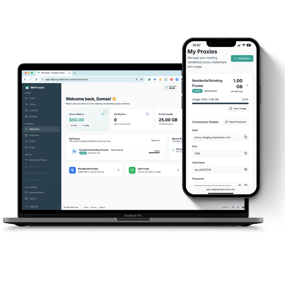 WeProxies  - Main product screenshot demonstrating key features and user interface