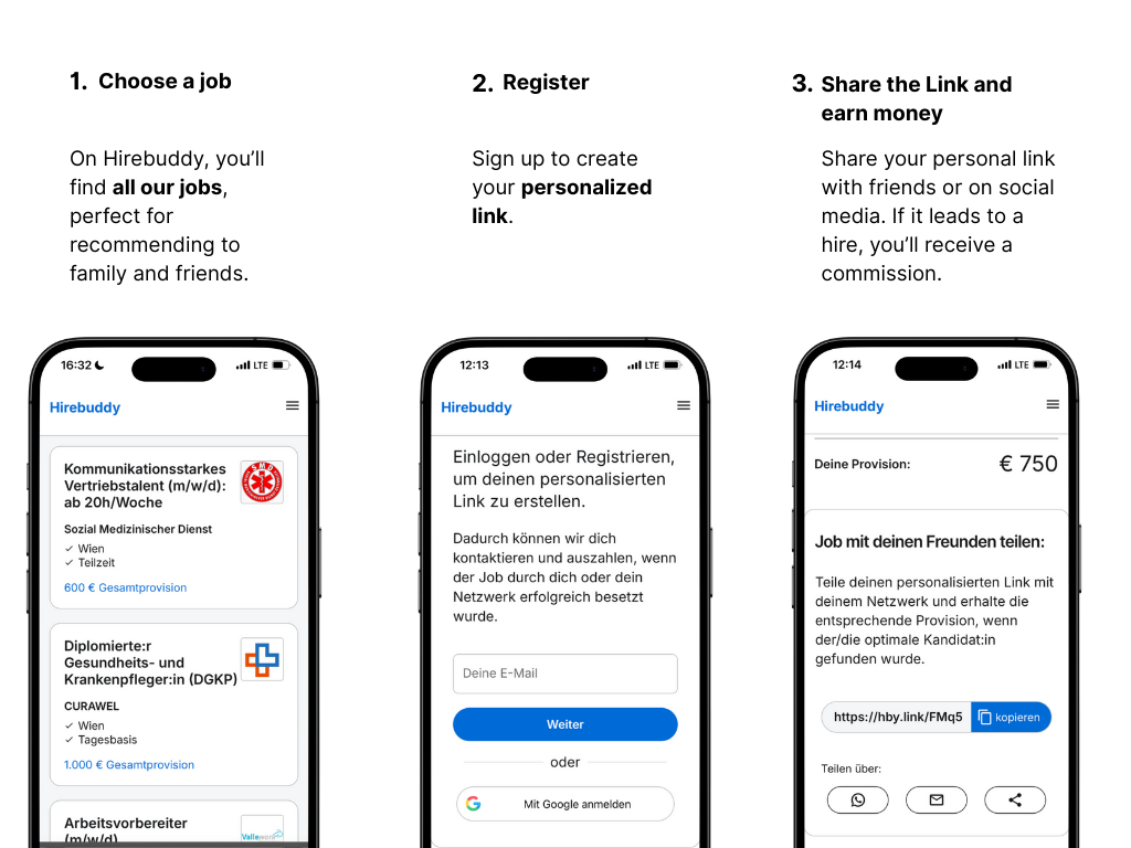 Media Hirebuddy - Rujuk rakan -rakan ke pekerjaan.Dapatkan sehingga € 1,500 2