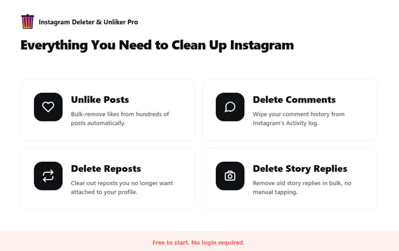 Instagram Bulk Deleter & Unliker Pro screenshot 1