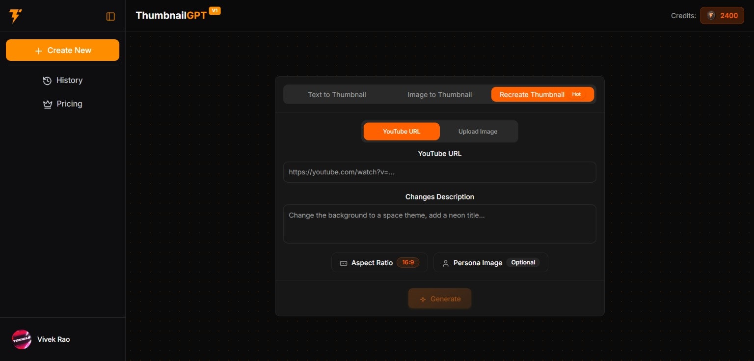 ThumbnailGPT - Screenshot 2 showing product features and functionality