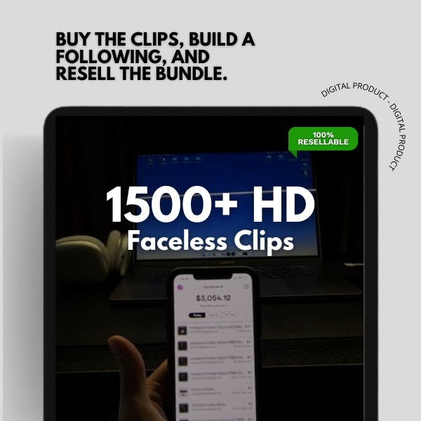 1500+ HD Faceless Clips - Product Hunt launch logo and brand identity