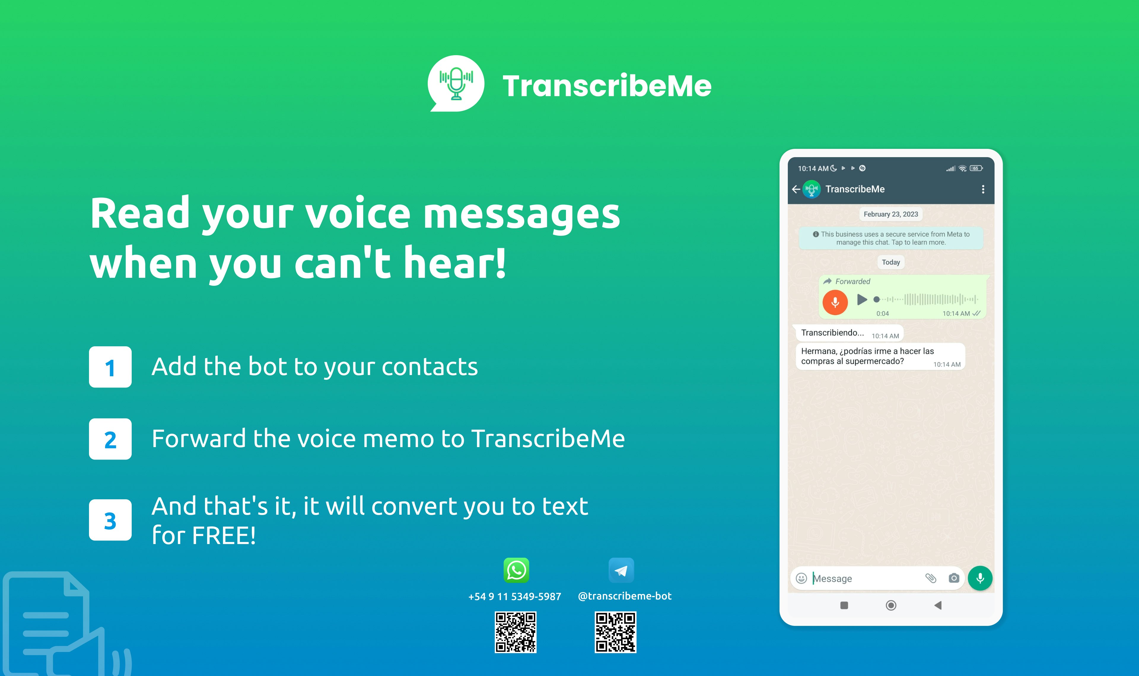 ถอดความฉัน - การถอดเสียงเป็นข้อความบน WhatsApp และ Telegram ฟรี media 1
