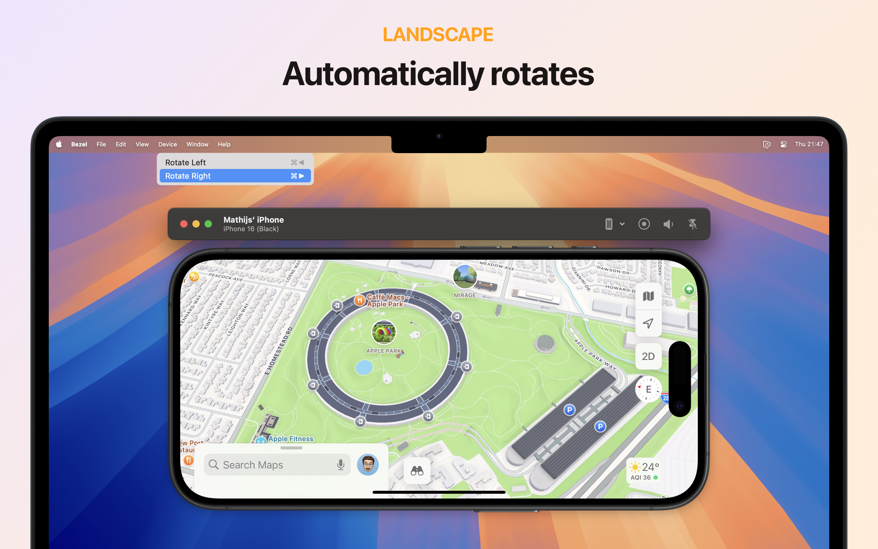 베젤 ples.0 - 전체 화면 iPhone 미러링 미디어 6