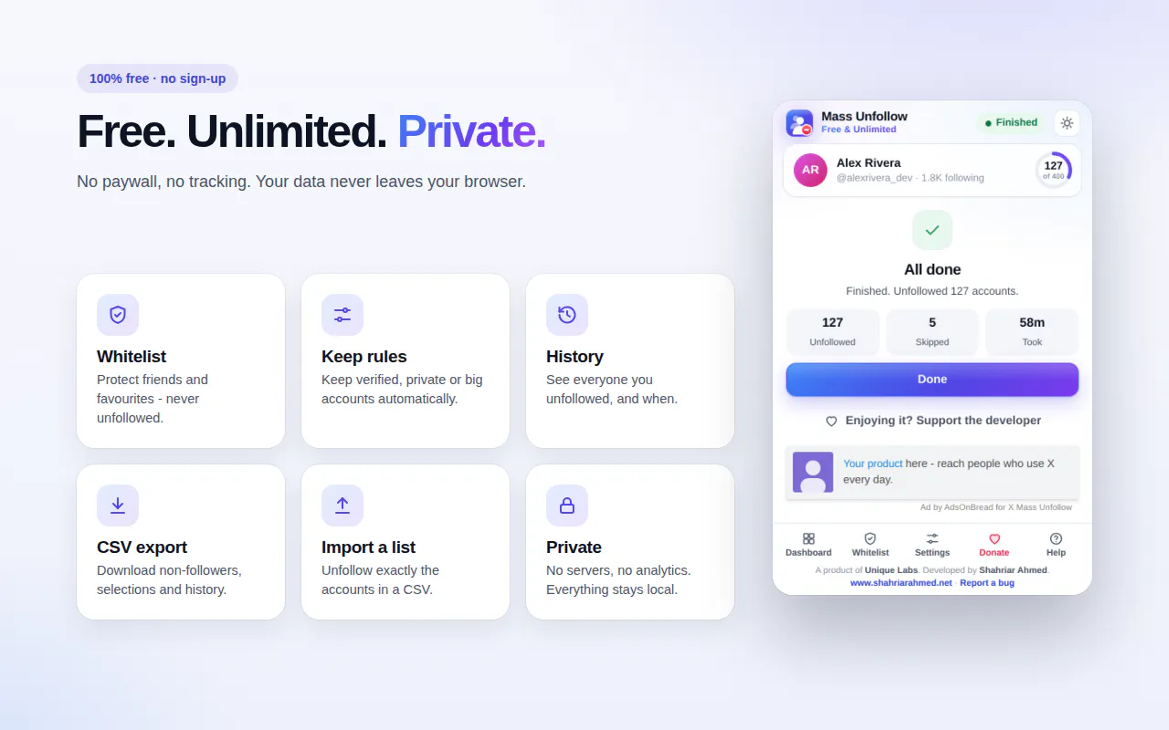 X (Twitter) Mass Unfollow Tool gallery image