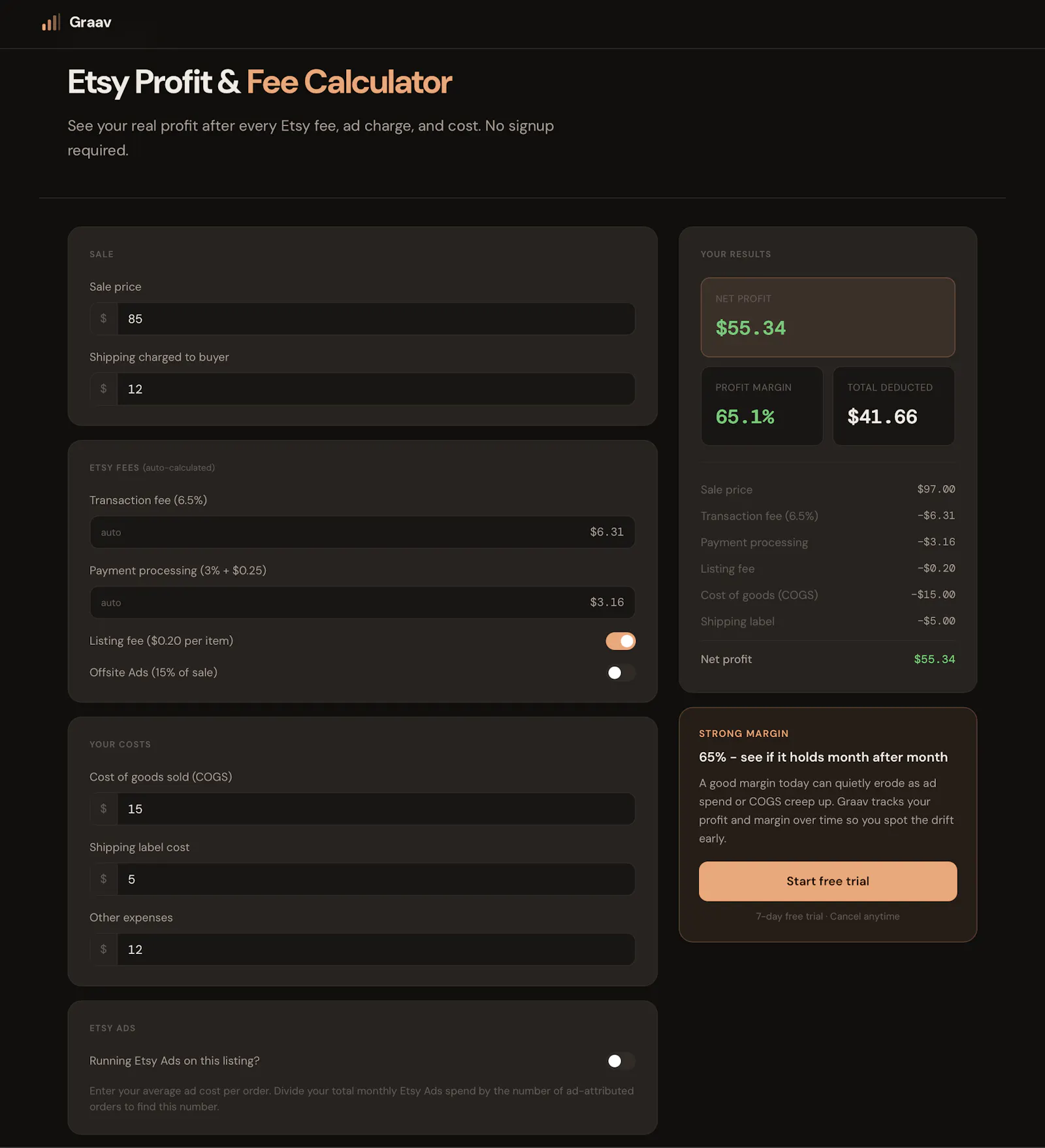 Etsy Profit Calculator screenshot 1