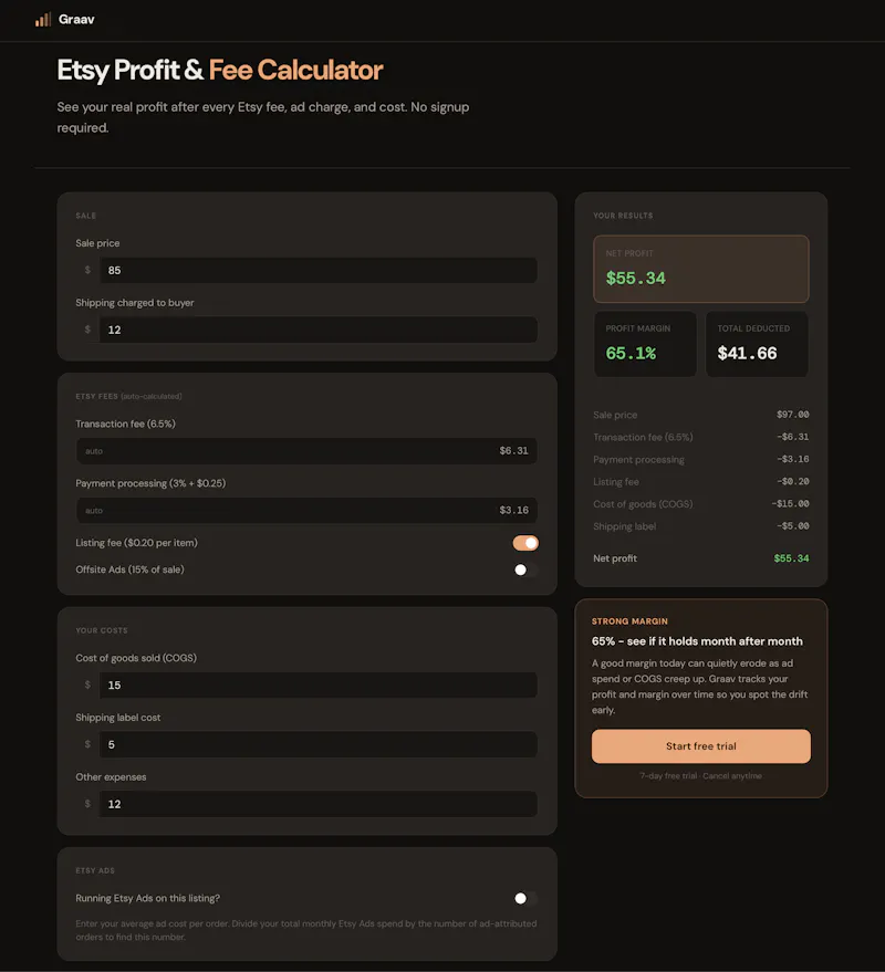 Etsy Profit Calculator screenshot 1