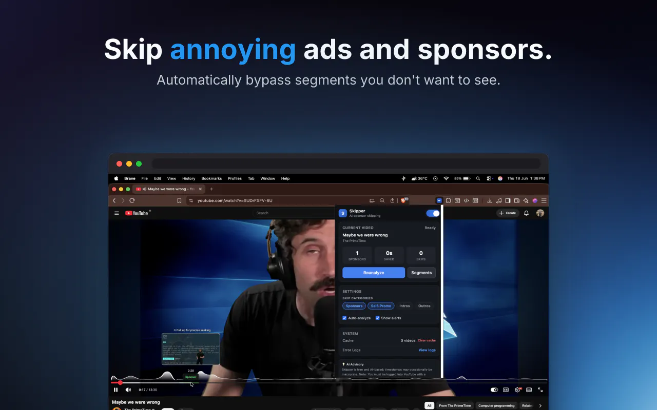 Skipper AI — YouTube Sponsor Skip gallery image