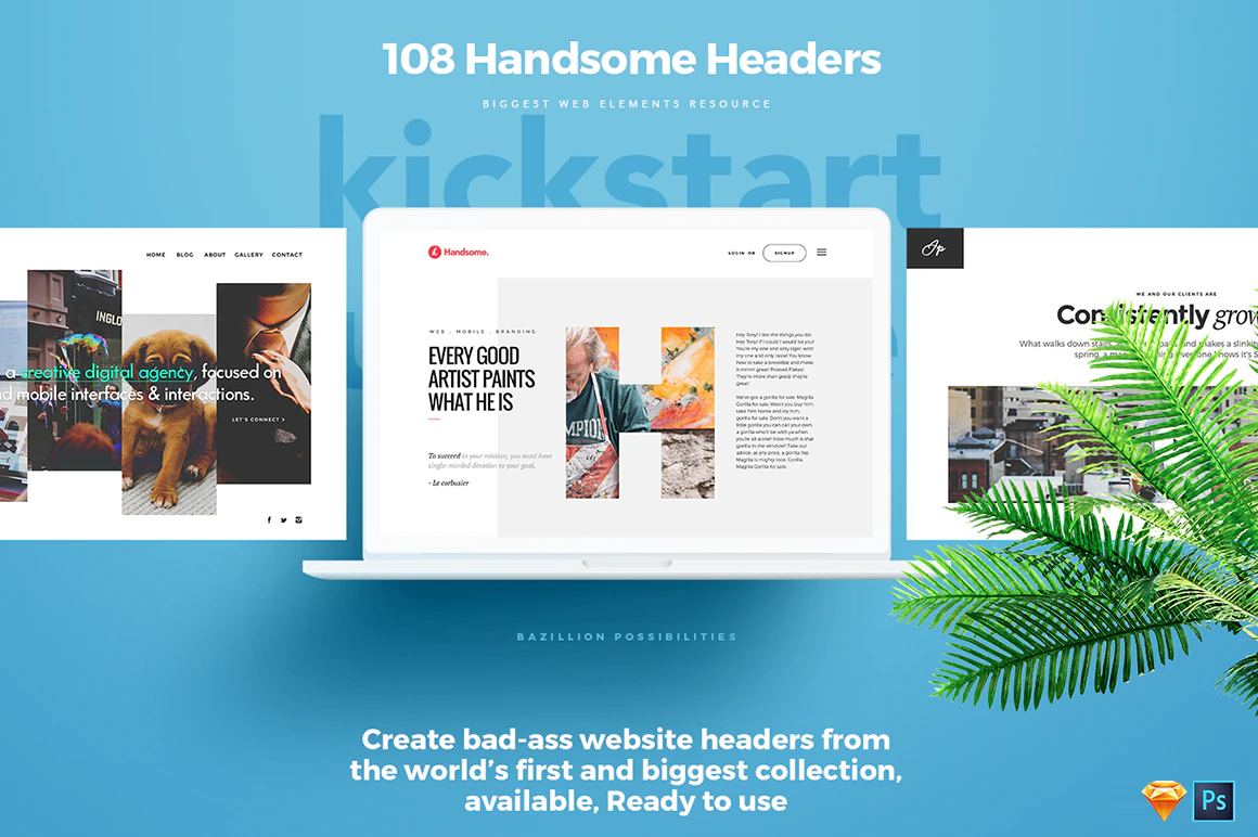 Sketch and PSD Combo - 108 Handsome Headers