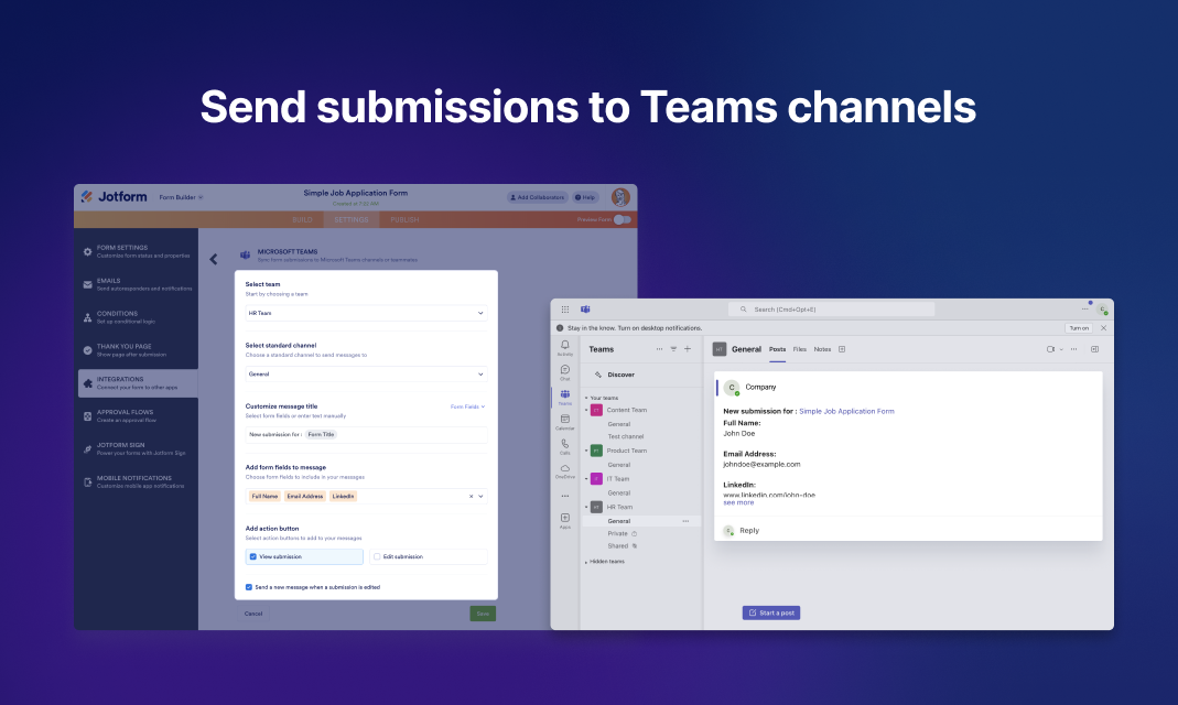 Jotform per Microsoft Teams media 3