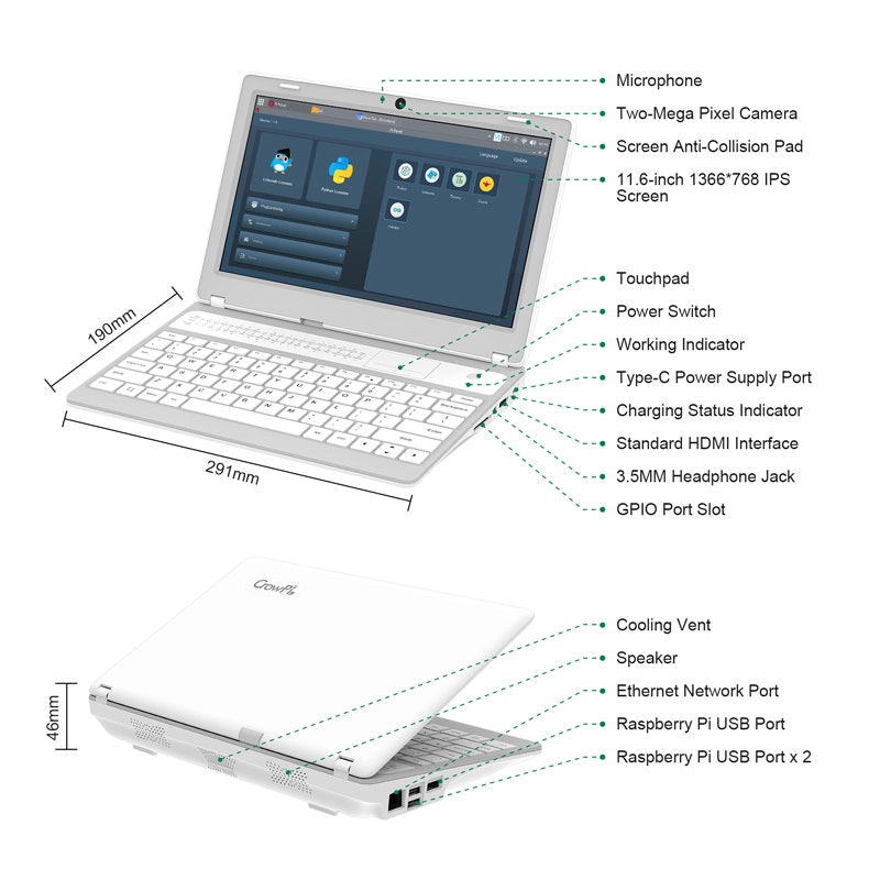 COWPI L - Una computadora portátil Raspberry Pi real para el hardware de programación de aprendizaje media 6