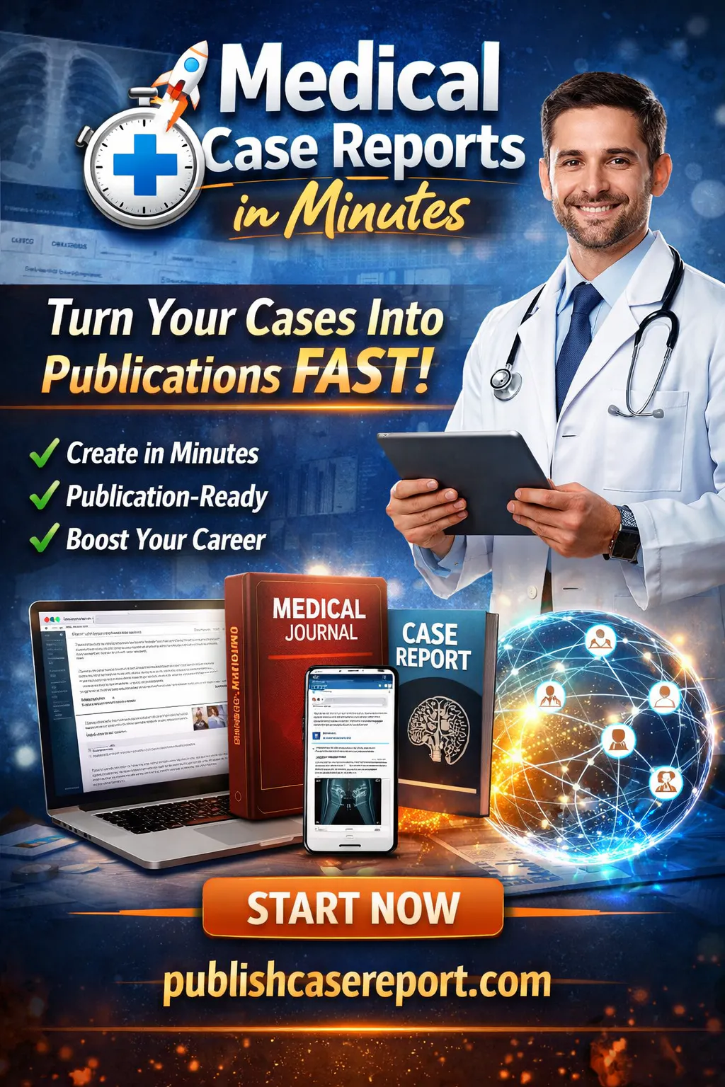 Publish medical case report in minutes のプロダクトバナー