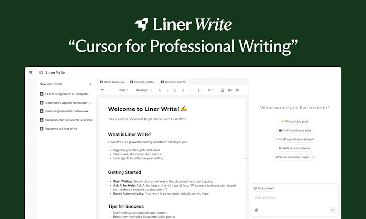 Liner Write: Cursor for professional writing | Product Hunt