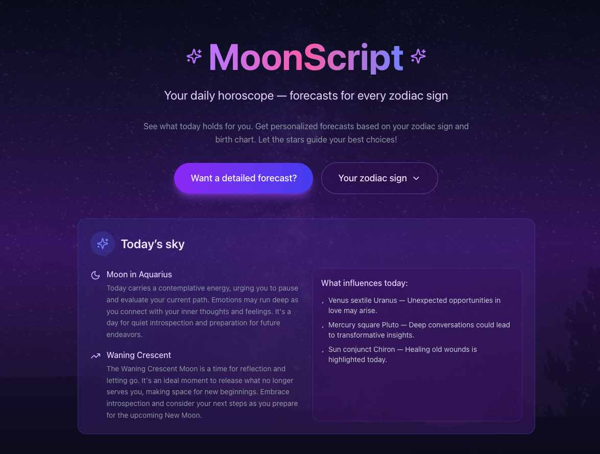 MoonScript - AI daily horoscope gallery image