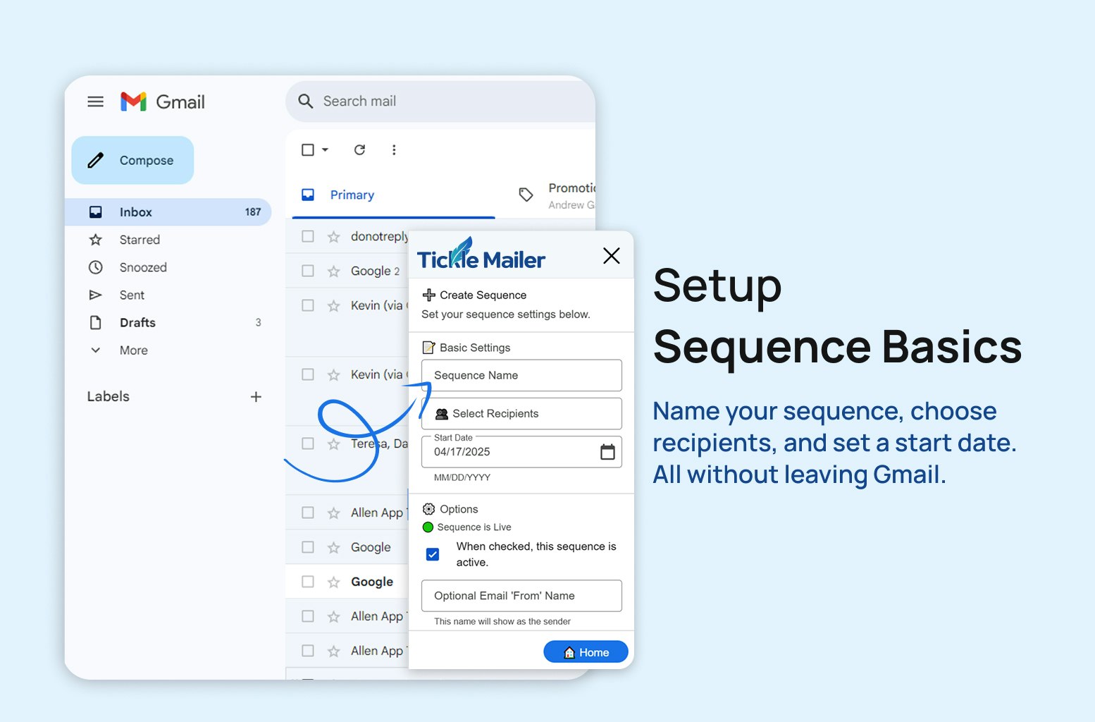 Mídia 5 de Tickle Mailer - Campanhas de e -mail do Featherlight no Gmail