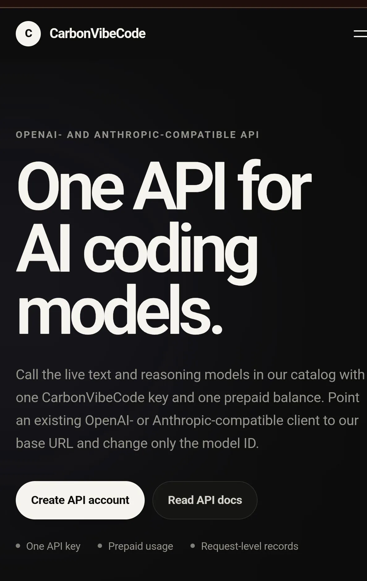 CarbonVibeCode -Multi Model API access 