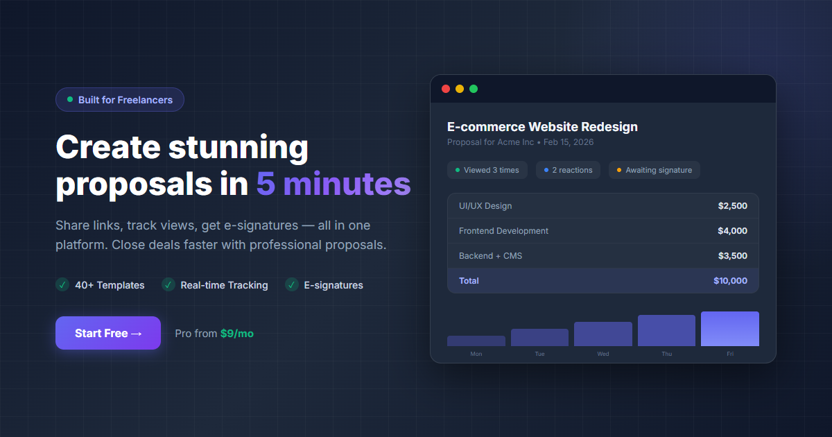 Proposal Builder - Main product screenshot demonstrating key features and user interface