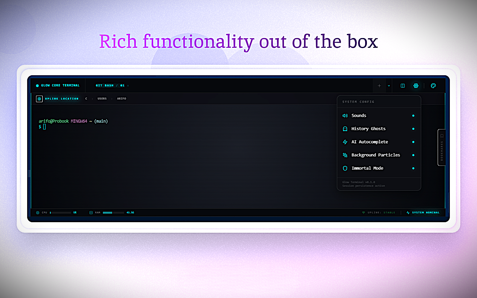 Terminal Glow - Screenshot 2 showing product features and functionality