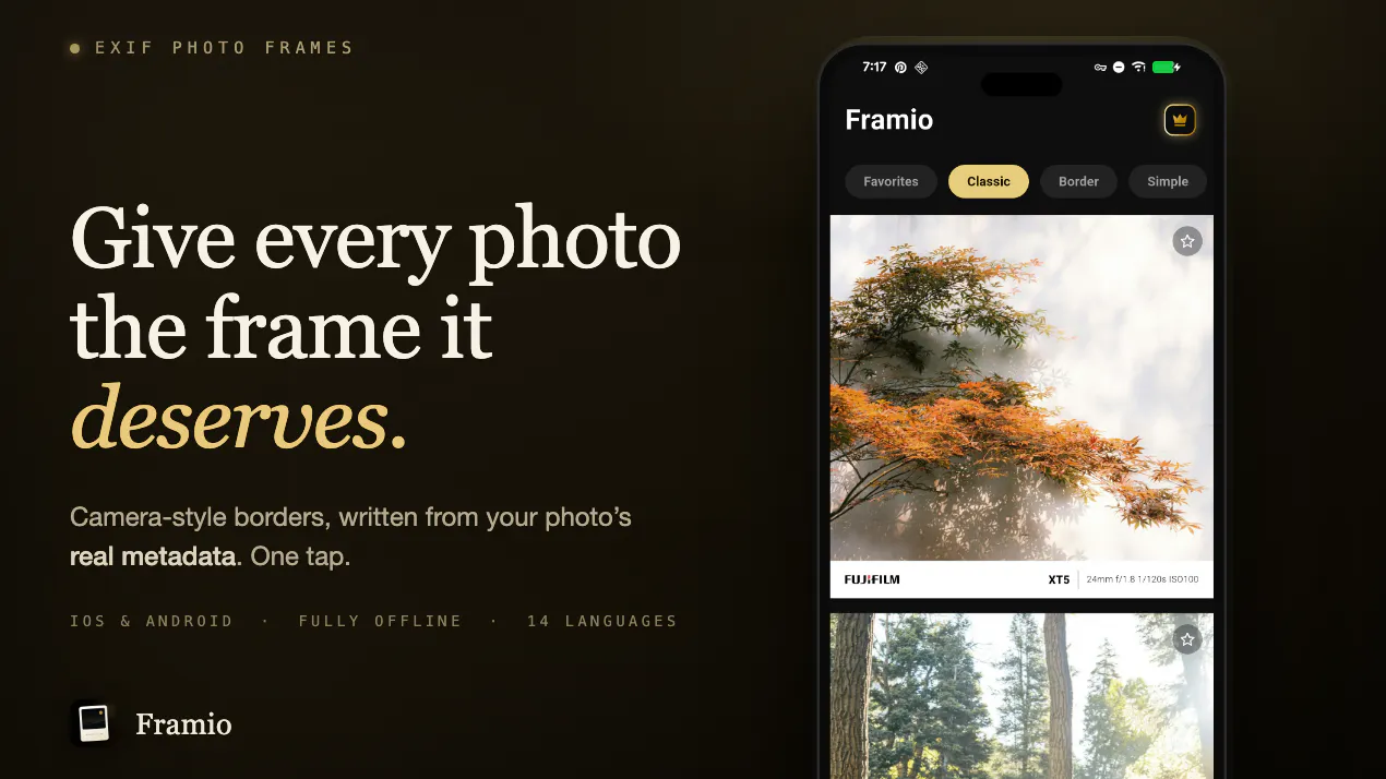 Framio — EXIF Photo Frames product