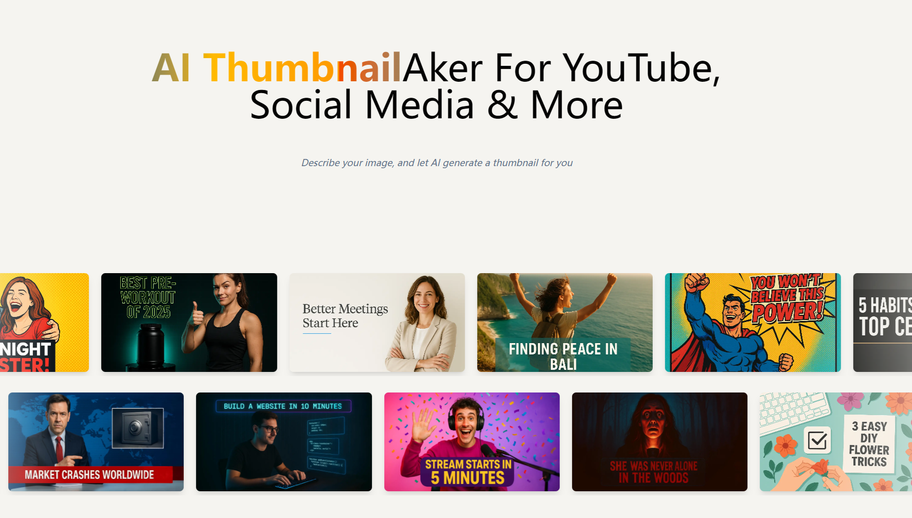 وسائط AI Thumbnail عبر الإنترنت - حول كلماتك إلى صورة مصغرة فيروسية في ثوان. 1