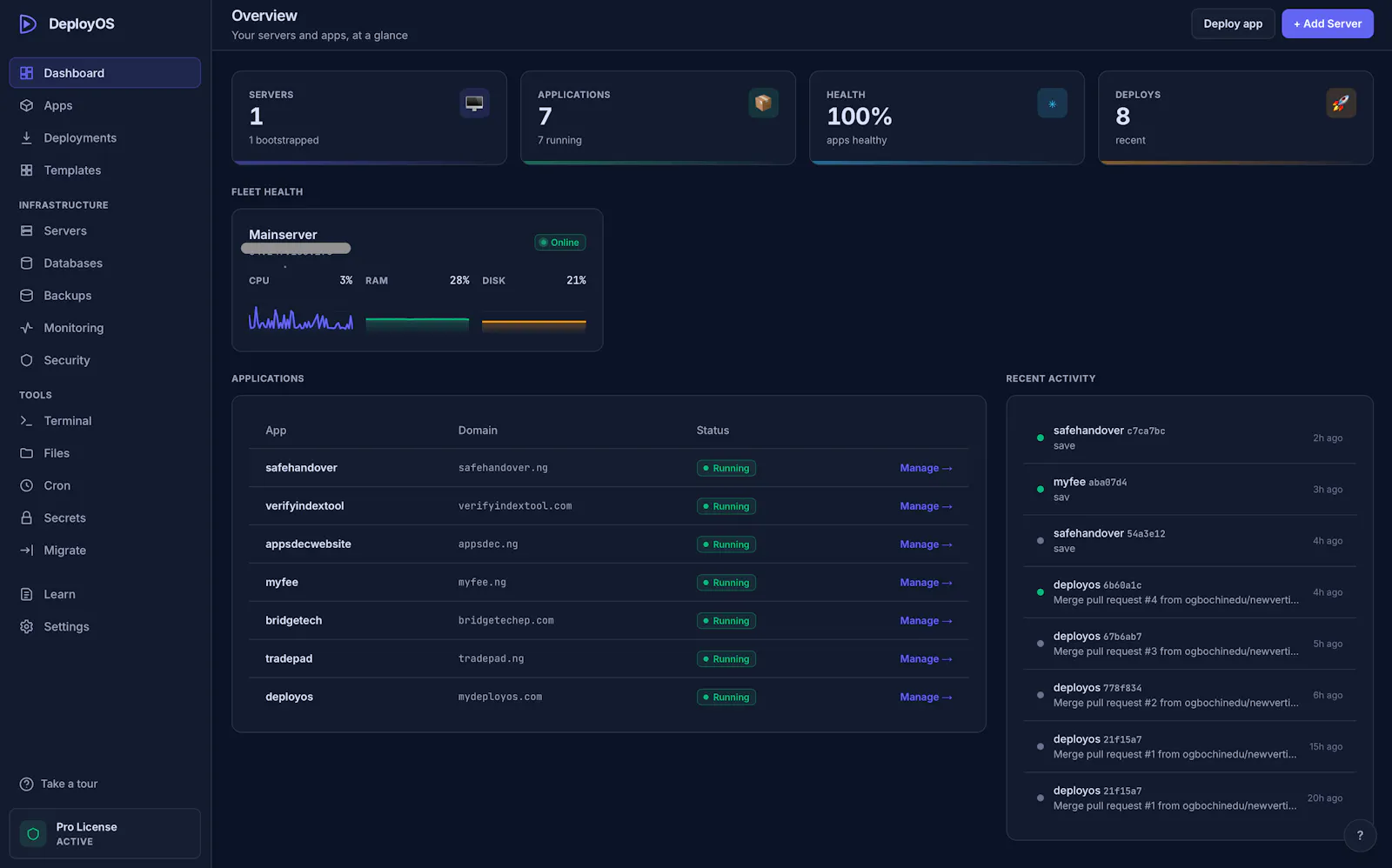 DeployOS screenshot 2