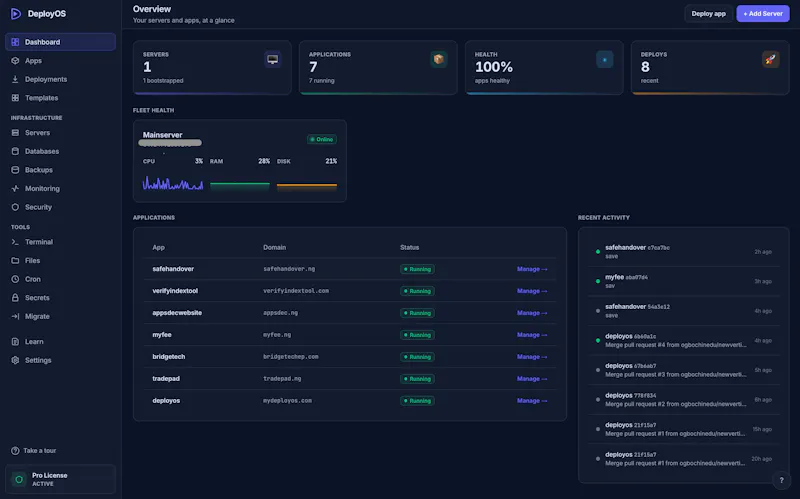 DeployOS screenshot 2