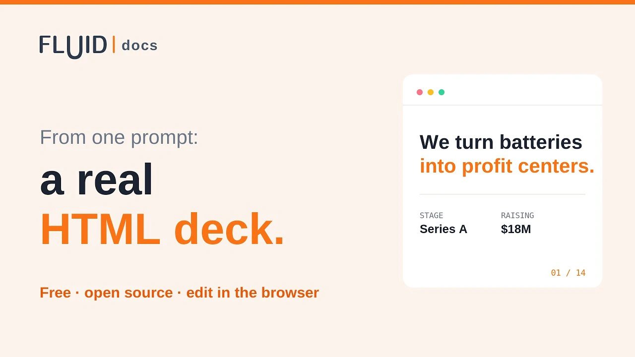 startuptile FluidDocs Deck Builder-Turn a prompt into a real HTML deck