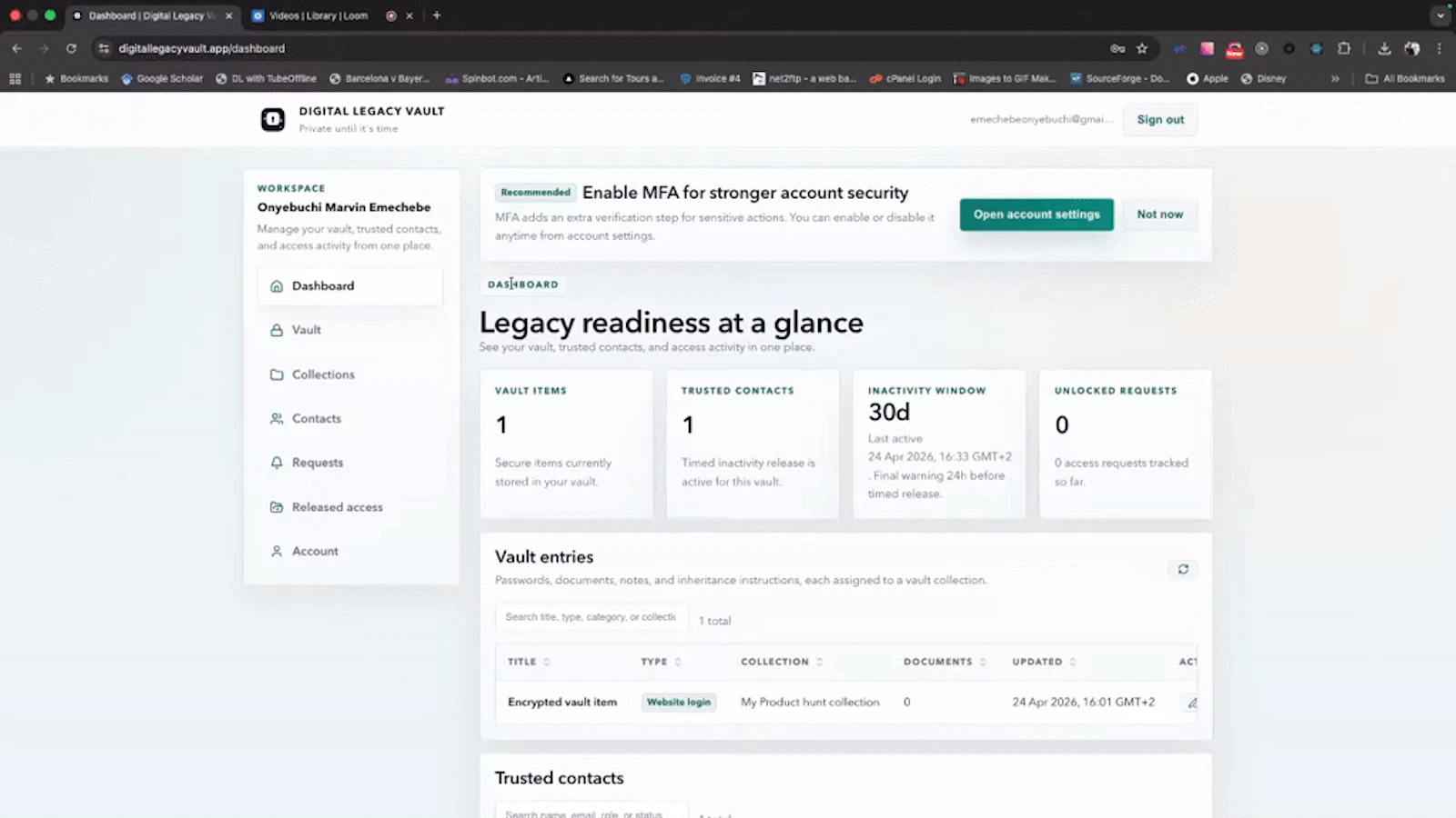 Digital Legacy Vault screenshot 1 (video preview)