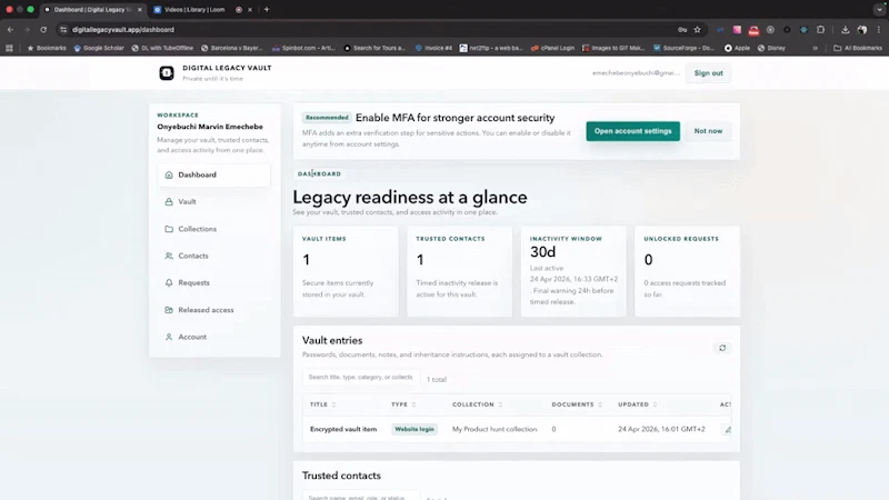 Digital Legacy Vault screenshot 1 (video preview)