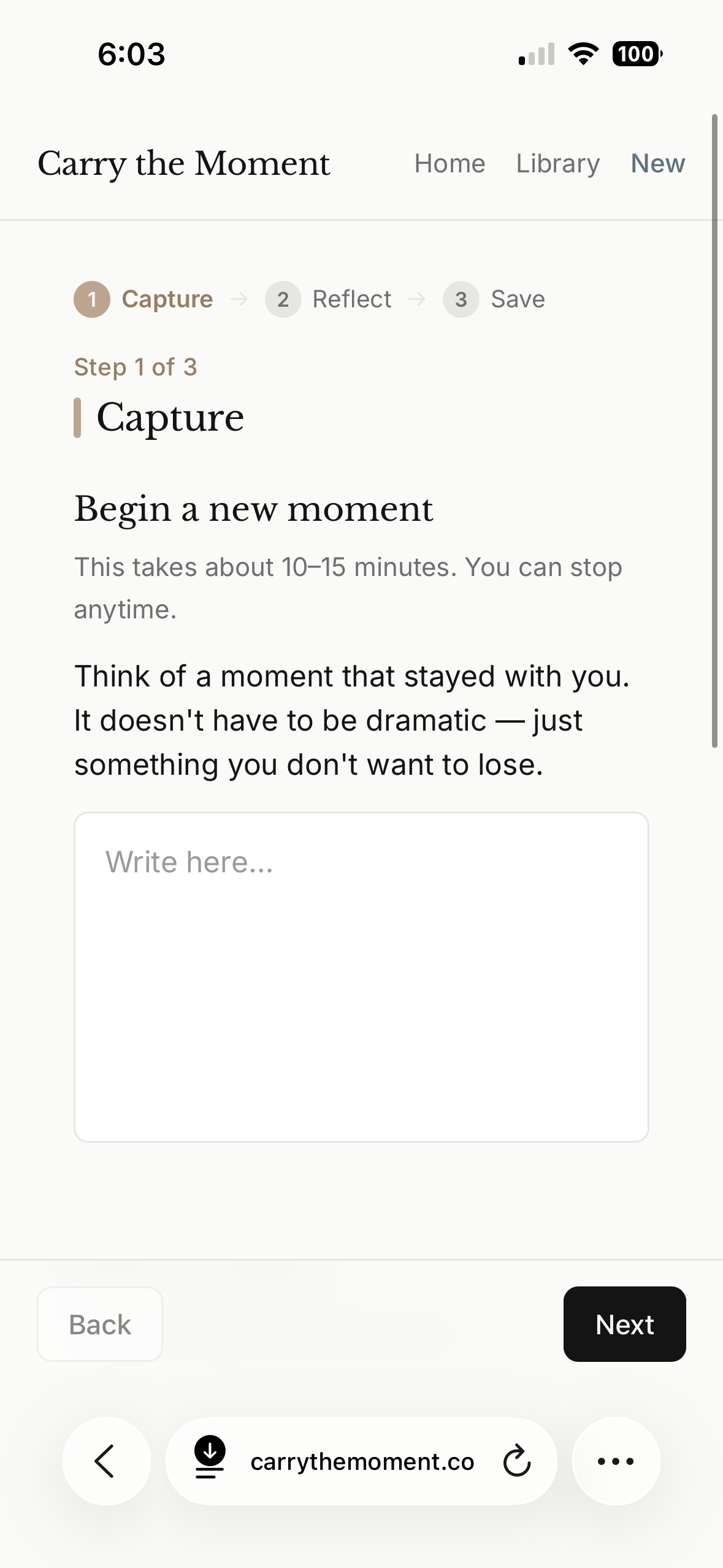 Carry the Moment - Screenshot 2 showing product features and functionality