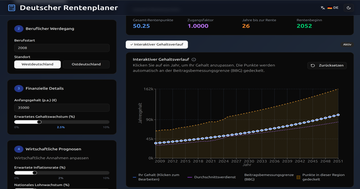 Rentenrechner - Main product screenshot demonstrating key features and user interface
